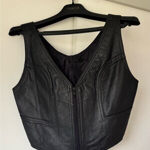 Vintage Mexican Black Leather Zip-Up Vest